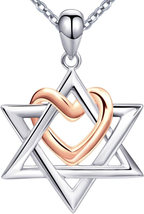 Mothers Day Gift for Mom Wife, 925 Silver Star of David Pendant with Rose Gold H - £35.76 GBP