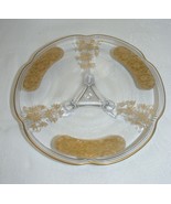 Vintage Glass 3 Footed Plate Platter Gold Scrolling Filigree on Rim Edge - $37.34