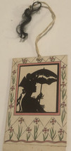 vintage Tally Card Silhouette Of A Woman With Umbrella Black Box2 - £10.11 GBP
