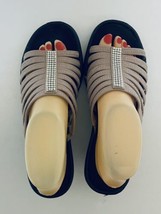 Skechers Memory Foam Women&#39;s Wedge Sandals Tan Strips with Rhinestones Size 10 - £17.46 GBP