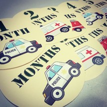 Neutral monthly baby stickers. Police ambulance firetruck 911 one piece labels - £6.38 GBP