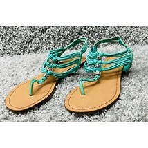 Women&#39;s Madden Beaded Strappy Flat Sandals Thrill Blue Brown Size 7M Shoes - $23.67