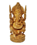 Wooden God Ganesha Statue Hand Carved Gunpati Sculpture Round Design Fig... - £79.93 GBP