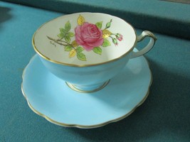 ADDERLEY FLORAL STAFORDSHIRE LIGHT BLUE TEA CUP SAUCER1950s [95B] - $1,025.07 MXN