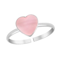 Cute &amp; Colorful Heart Shaped Pink Shell Inlay Sterling Silver Toe or Pinky Ring - £10.84 GBP