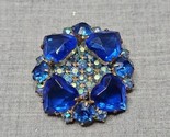 Vintage Carbon Blue Floral Heart Shape Pin Pinback Brooch, 1.5&#39;&#39; Diameter - £22.76 GBP