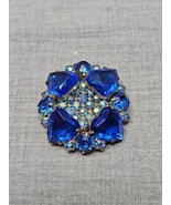 Vintage Carbon Blue Floral Heart Shape Pin Pinback Brooch, 1.5&#39;&#39; Diameter - $41.01 CAD
