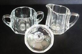 Vintage Heisey clear pressed glass creamer pitcher and sugar bowl - £39.50 GBP