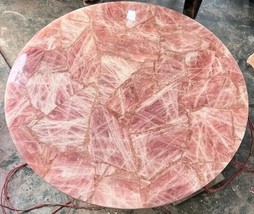 18&quot; Rose Quartz Coffee Table Top Agate Side Table Centerpiece Handmade Home Deco - £603.01 GBP