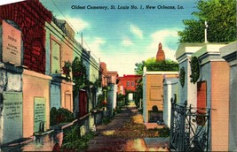 Oldest Cemetery St Louis No 1 New Orleans Louisiana LA UNP Linen Postcard B10 - £2.50 GBP