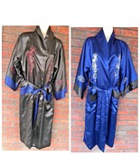 Asian Kimono One Size Reversible Blue Black Satin Full Long Length Robe ... - £48.27 GBP