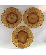 Vtg Amber Glass Plates Set 3 Nursery Rhyme Childs Luncheon Snack Plates ... - $17.82