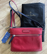 Vera Bradley Leather Gallatin Crossbody RFID Red and Blue + Wrist Strap NEW - $89.00