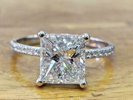 Engagement Ring 2.40Ct Princess Cut White Diamond 14k White Gold Finish Size 7 - £121.19 GBP