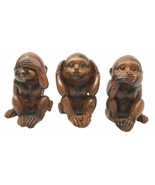Ebros Faux Wood See Hear Speak No Evil Monkeys Three Wise Ape Figurine Set - £16.92 GBP
