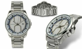 NEW Rousseau 1422 Mens Bram Collection Analog White Dial Date Silver Metal Watch - £25.22 GBP