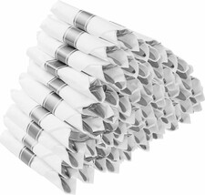Goodluck 50 Pack Pre Rolled Silver Plastic Silverware, Wrapped Plastic, ... - $40.93