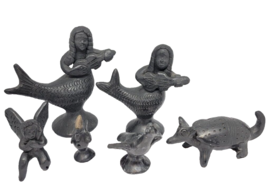 6 PC Vintage Black Oaxacan Clay Pottery Figurine WHISTLES Mermaid Armadi... - $179.00
