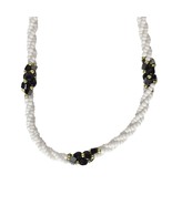 Torsade Necklace Black Onyx Chips White Glass Seed Beads Vintage Jewelry - €21,21 EUR