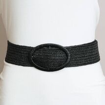 Raffia Oval Buckle Belt – Black - $19.80