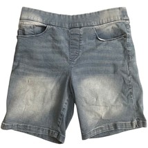 DKNY Women&#39;s Denim Jean Shorts Medium Blue Faded Patches Pull On Cotton Stretch - $13.49