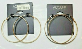 Accent Accessories Hoop Earrings Gold &amp; Gold W Silver Sparkles 2 Pair 2.5 Inch - £10.47 GBP