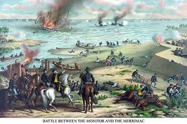 Naval Engagement of the Monitor &amp; Merrimack or the Battle of Hampton Roads - Art - £17.57 GBP+