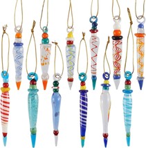 12Pcs Colorful Glass Icicle Ornaments with Crystal Line for Christmas Tr... - £27.09 GBP