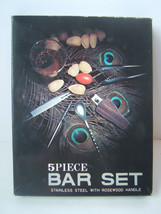 Vintage Bar Set W/ Box 5 Piece Stainless Steel Rosewood Handles Japan - £12.49 GBP