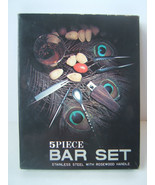 Vintage Bar Set W/ Box 5 Piece Stainless Steel Rosewood Handles Japan - £12.10 GBP