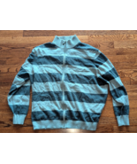 Men&#39;s Club Room Gray Striped Sweater 100% Cotton Full Zip Front Mock Nec... - $241.15 MXN