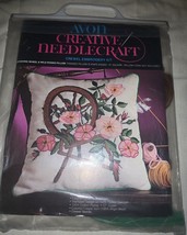 Avon Creative Needlecraft Crewel Embroidery Kit Pillow Spinning Wheel Wild Roses - $9.49