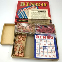 Vintage Whitman Bingo Set Colorful Cards Embossed Pieces Extra Parts Ins... - $19.79