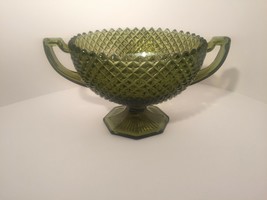 Westmoreland English Hobnail 8 inch bowl 2 handles hexagonal foot vintage Green - £79.61 GBP