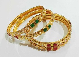 Ethnic Traditional Set Indian Kundan Jewelry Bangle Bracelet Bollywood Bangles - £16.52 GBP