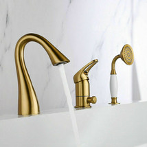 Brushed Gold 3 Holes widespread Bathroom Bath Roman Tub Filler Faucet sh... - £180.61 GBP