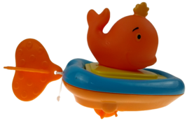 Whale Pull String Water Boat Aquatic Pool Bath Tub Toy Ocean Orange Swim... - $11.50