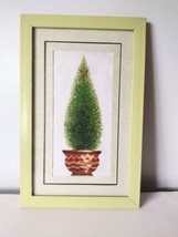 Vintage Handmade Topiary Matted Framed Cross Stitch Wall Hanging Decor Green  - £15.56 GBP