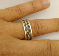 Rope Ring Silver Sterling Band Twisted Handmade Vintage Stacking Wide Ad... - $33.00