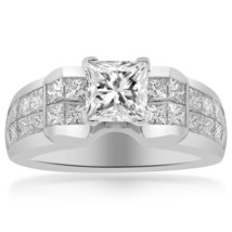 2.45 Carat H-VVS2 Natural Princess Cut Diamond Engagement Ring 18K White Gold - £4,892.53 GBP