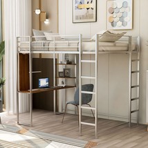 Voohek, Silver Full Size Metal Loft Bed For Kids, Teens, And, Length Guardrail. - £361.63 GBP