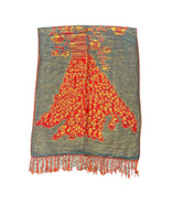 Vintage Green Red Gold Peacock Large Shawl Scarf 27”x70” Fringed Christmas - £29.79 GBP