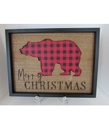 MERRY CHRISTMAS WOOD WALL PLAQUE BEAR SILHOUETTE 13.25 X 10 HOLIDAY DECOR - £11.79 GBP