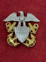 US Navy 1/20 10KT Gold Uniform 2.5&quot; Badge Eagle Anchor Shield Vietnam Screw Back - £31.06 GBP