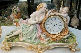 Porcelain Principe Clock Lady with Cherub Hand Painted Italy New - £977.83 GBP