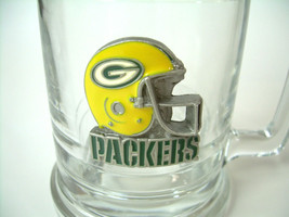 Vintage Green Bay Packers Glass Beer Mug Pewter Emblem Logo NOS unused 90&#39;s - £10.08 GBP