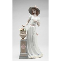 Beautiful new Nadal hand painted Lady By Flower Pedestal porcelain figurine - £73.95 GBP
