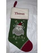 Rare Mono THOMAS Pottery  Barn Kid Nordic Owl Wool Green Christmas Stocking - $24.74