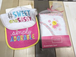 Carter&#39;s Baby Hooded Towel  2Bibs Sweet Sassy Simply Adorable Gift Set Boy Girl - £19.99 GBP