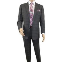 Men Renoir Suit Super 140 Wool Side Vent Classic Fit English Plaid 559-2 Gray image 3